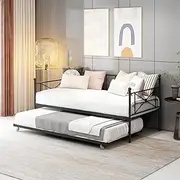 [ARFARLY] Sofa Bed Daybed with Trundle Premium Steel Slat Support,Multifunctional Mattress Foundation,Sofa Bed Frame with Headboard,Twin,Black