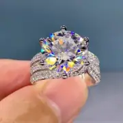 5.5Ct Round Cut Moissanite Cluster Engagement Halo Ring Real 925 Sterling Silver