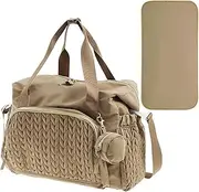 Sulxyi Baby Nappy Changing Tote Bag, Diaper Changing Bag, Baby Travel Tote Accessories, 45x23x30cm with Pacifier Case Large Capacity Design Portable and Versatile for Mom and Dad, Khaki, Refer to