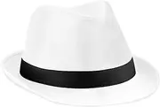 [Beechfield] Unisex Fedora Hat (UK Size: S/M) (White/Black)