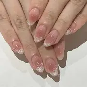 KAVI' S 24pcs French Tip Stick on Nails Cat Eye Press on Nails Nude Gradient Glitter Fake Nails Short Almond Acrylic False Nails Jerry Glue for Women Girls Nail Art