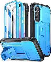 [Poetic] Revolution Case for Samsung Galaxy A35 5G, [Slide Camera Cover] [Screen Protector Works with Fingerprint ID] Military Grade Rugged Shockproof Galaxy A35 5G Phone Case with Kickstand, Light Blue