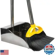 Broom and Dustpan Set for Home,Soft Bristles Indoor Kitchen Broom with Stainl