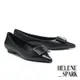 平底鞋 HELENE_SPARK 簡約氣質純色方釦全真皮尖頭平底鞋－黑