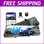 12" 4K Mirror Dash Cam with Wi-Fi 6, Voice Control & GPS - Complete Car Safety