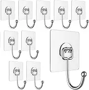 10 Pack Adhesive Hooks for Hanging Heavy Duty Wall Hooks Self Adhesive Towel Coat Hooks Waterproof Transparent Hooks for Bathroom Shower Kitchen Keys Door Outdoor Home Improvement Utility Hook