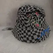 Ed Hardy 'Panther' Reversible Checkered Print Bucket Hat One Size Unisex NWT