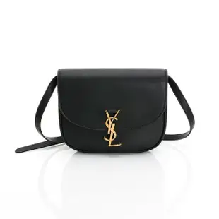 【YSL】Kaia 復古金釦飾平滑面牛皮馬鞍包/斜跨包(黑色/M號)