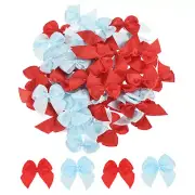 100Pcs Mini Ribbon Bows 1" Mini Fabric Satin Ribbon Flower Bows Red & Blue