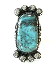 Native American Sterling Silver Handmade Navajo Turquoise Ring Size 9.75