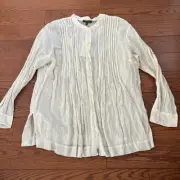 Eileen Fisher Shadow Stripe Cotton Steel Button Front Top New 1X Plus Round neck
