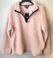 Nautica Womens Pullover Light Pink Faux Shearling Quarter Zip Pockets Size M