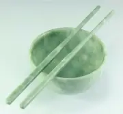 1 Pair Natural Jade Chopsticks and 1 Bowl Nephrite Spinach Stone Collect