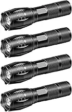 MVIOCS Tactical Flashlight 4 Pack, Bright Zoomable LED Flashlight with High Lumens with 5 Modes, Waterproof Portable Pocket Flash Light for Emergency, Camping, and Outdoor Use