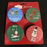 Set Of 4 - Christmas Holiday Chip Bag Clips - Elf, Snowman, Gingerbread, Gnome
