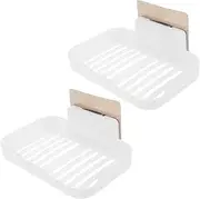 Luxshiny 2pcs Wall Mounted Soap Holder Adhesive Drainage Bar Soap Dish for Rv Bathrooms Travel Use Minimalist Design Easy Installation Space Saving