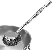 Stainless Steel Pot Scrubber - High-Density Steel Wool Cleaning Pads with Long Handle | Portable Scouring Pads for Home Kitchens Bathrooms Outdoor Scenes