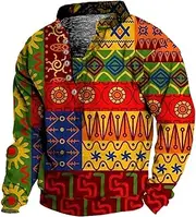 [HanzhuoLG] Men's Vintage Western Tribe Print Henry Neck T Shirt Spring Autumn Outdoor Sports Tactical Long Sleeve Tshirts Color12 XXL