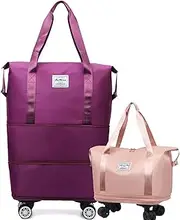 [Generic] Pepepo Travel Bag with Wheels, 2025 New Large Capacity Travel Bag, Expandable and Foldable Luggage Bags, with Dry and Wet Separation Layer, Durable & Multi-Functional Design (Fuchsia)