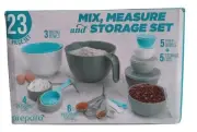 Prepara Mixing Bowl Set, 23 Pieces with Lids, Measuring Cups & Spoons, Gray