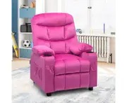 Velvet Kids Sofas Adjustable Toddler Upholstered Recliner Armchair w/Cup Holders & Side Pockets Pink