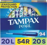 Tampax Pearl Tampons Light/Regular/Super Absorbency 94 Count