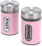 Salt and Pepper Shakers Stainless Steel and Glass Set with Adjustable Pour Holes (Pink)