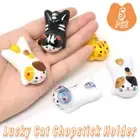 5PCS Cute Cat Ceramic Chopstick Holder Set Kitten Pen Rest Chopsticks Rack Craft