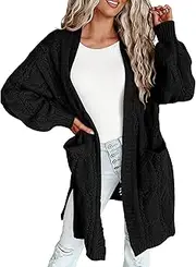 [Generic] Women's Cable Knit Drape Cardigan Lightweight Long Sleeve Jackets Casual Open Front Knitwear Sweater Coat