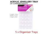 5x Acrylic 20 Compartments Jewellery Organisers Trays Clear Storage Container