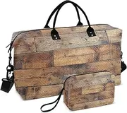 [ZRYSMY] Old Wood Texture Duffel Bag for Traveling, Travel Bag Gym Bag, with Multiple Interior Pockets Shoulder Weekender Bag for Women Men with Toiletry Bag 20.5L x 1.9W x 13.8H, Multi-Colored, one