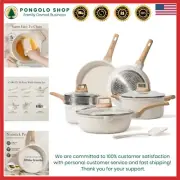 Pots and Pans Set Nonstick, White Granite Induction Kitchen Cookware Set, 10 ...