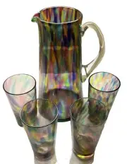 GLASS EYE STUDIO RAINBOW GLASS RETRO MID CENTURY MODERN PITCHER GLASSES SET LOT