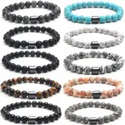 Black Gallstones 8Mm Natural Stone Bead Bracelet Elastic Rope Bracelet Blind Box