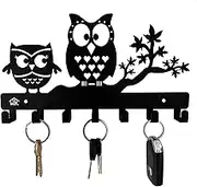 HeavenlyKraft Owl Duo Metal Key Holder Size 10.6 X 6.1 X 0.8 INCH Steel Key Rack Metal Key Cabinet Owl Key Hanger Medal Hanger Leash Hanger Standard Black