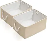 2-Pack Collapsible Fabric Storage Baskets, 31x21x12cm Rectangular Organizer Bins with Handles for Shelves, Closets, Nursery, Home, Dorm，Office, and Gift Storage, Beige