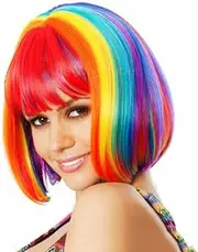 Mel_Party pro Rainbow Bob Wig Full Fringe Deluxe Wig Set Rockstar Colourful Short Wig