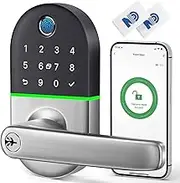 Smart Door Lock with Handle: Keypad Door Lock for Front Door - Keyless Entry Door Lock - Fingerprint Door Lock - WiFi Door Lock - Electronic Digital Door Lock - Easy Installation - IP66 Waterproofing