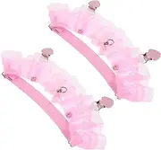 [TOVINANNA] 2 Pcs Non Slip Lace Floral Thigh Garters for Bride Comfortable Elastic Leg Bands Leg Accessories for Parties Slip Design Soft Lace Pink