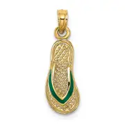 14k Yellow Gold 3D W/ Green Enamel Single Flip-Flop Charm