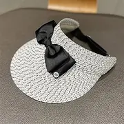 [LAYBAY] Straw Bowknot Empty Top Hat Women Summer Outdoor Wild Sports Sunshade No Top Hat 56~58cm (Color : White)