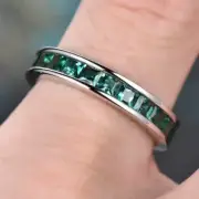 3Ct Princess Cut Lab Created Emerald Channel Set Ring Band 14K White Gold Plated