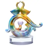 Chinese Liu Li Crystal Mandarin Ducks Statue Marrage Happiness Feng Shui Decor