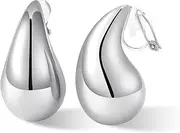 [NVWAROCK] Gold Drop Clip On Earrings Dupes Teardrop Chunky Non Pierced Earring 14K Real Gold Plated Hypoallergenic Lightweight Earrings for Women（Gold and Silver）