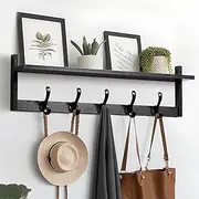 Miners2000 29'' Coat Rack Wall Mount with Shelf, Modern Entryway Shelf with 5 Hooks, Wall Hooks with Storage Wooden Coat Hangers for Bathroom, Living Room, Bedroom. (Black)