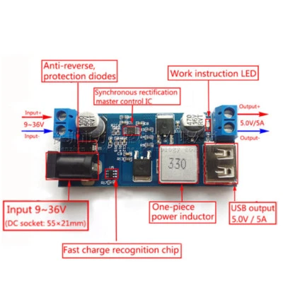 24V / 12V to 5V 5A powermodule DC-DC step-down power supply converter OZBDUU