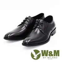 在飛比找PChome24h購物優惠-【W&M】真皮尖頭綁帶休閒男鞋皮鞋-黑