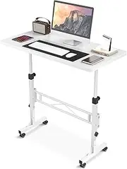 PFATURKHN Portable Desk Adjustable Height, 32 Inch Mobile Standing Desk with Wheels, Compact Rolling Computer Table for Home Office, Sit Stand Laptop Desk in White