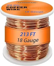 UCINNOVATE 18 Gauge 99.9% Pure Copper Wire, 18 AWG Soft Bare Copper Wire 213FT / 65m 1 Pound Spool