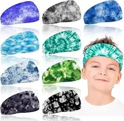 [Viprest] 9 Pcs Tie Dye Kids Boys Headbands Athletic Sweatbands Boys Headbands for Kids Children Headbands Football Headband Youth Kids Sweat Bands Sweat Absorbing Elastic Hairband